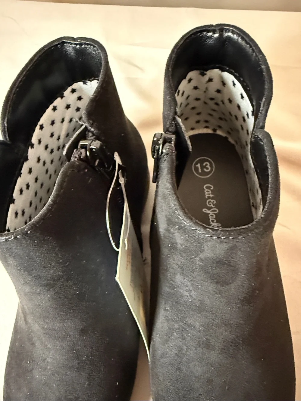 Cat & Jack kids black opal ankle boots zippers new faux suede 13 polka dot zip